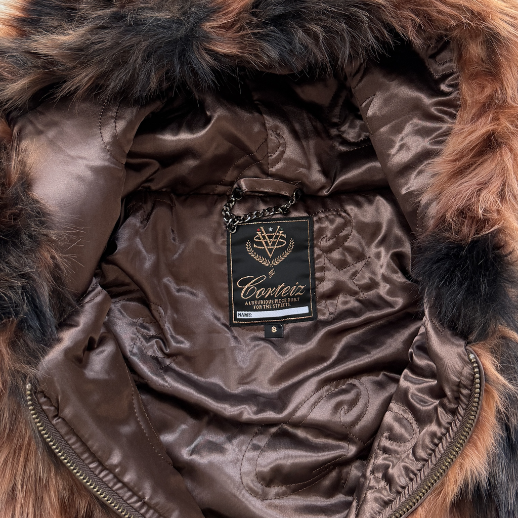 CORTEIZ DIAMOND HOODED FUR JACKET (BROWN)